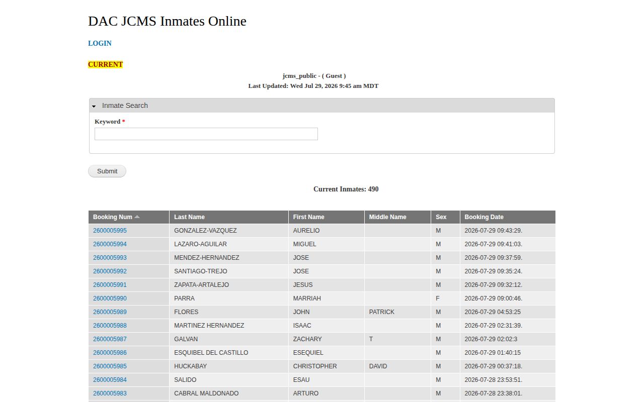 Doña Ana County current jail roster used when checking 24-hour releases