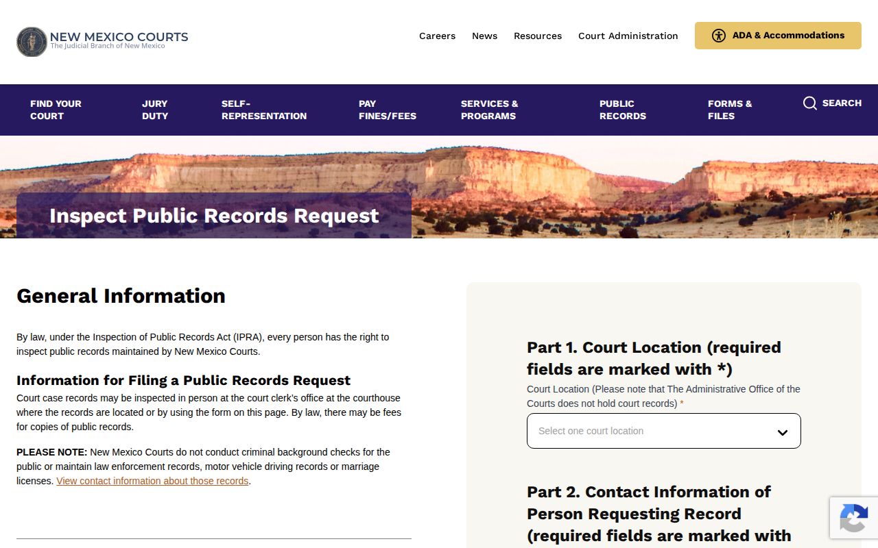 New Mexico Courts records request source for Doña Ana County 72-hour release research