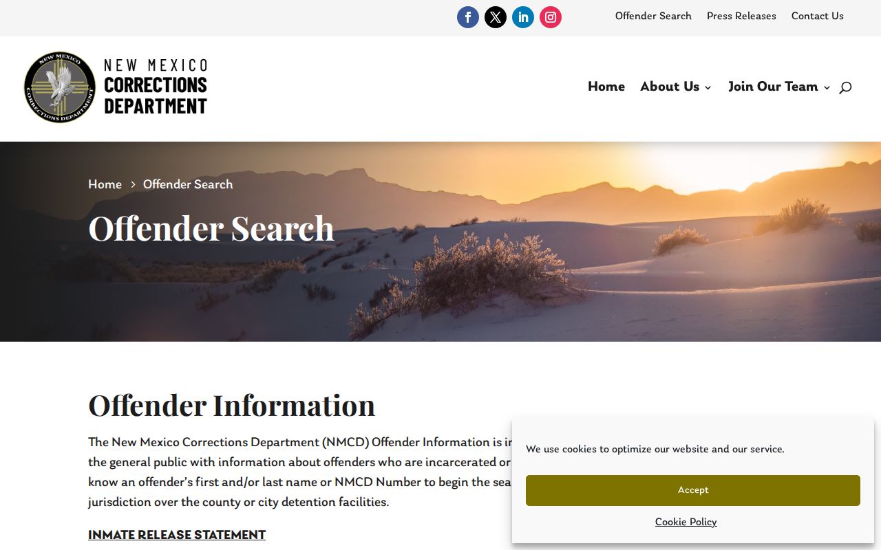 New Mexico Corrections Department offender search for Doña Ana County state release records