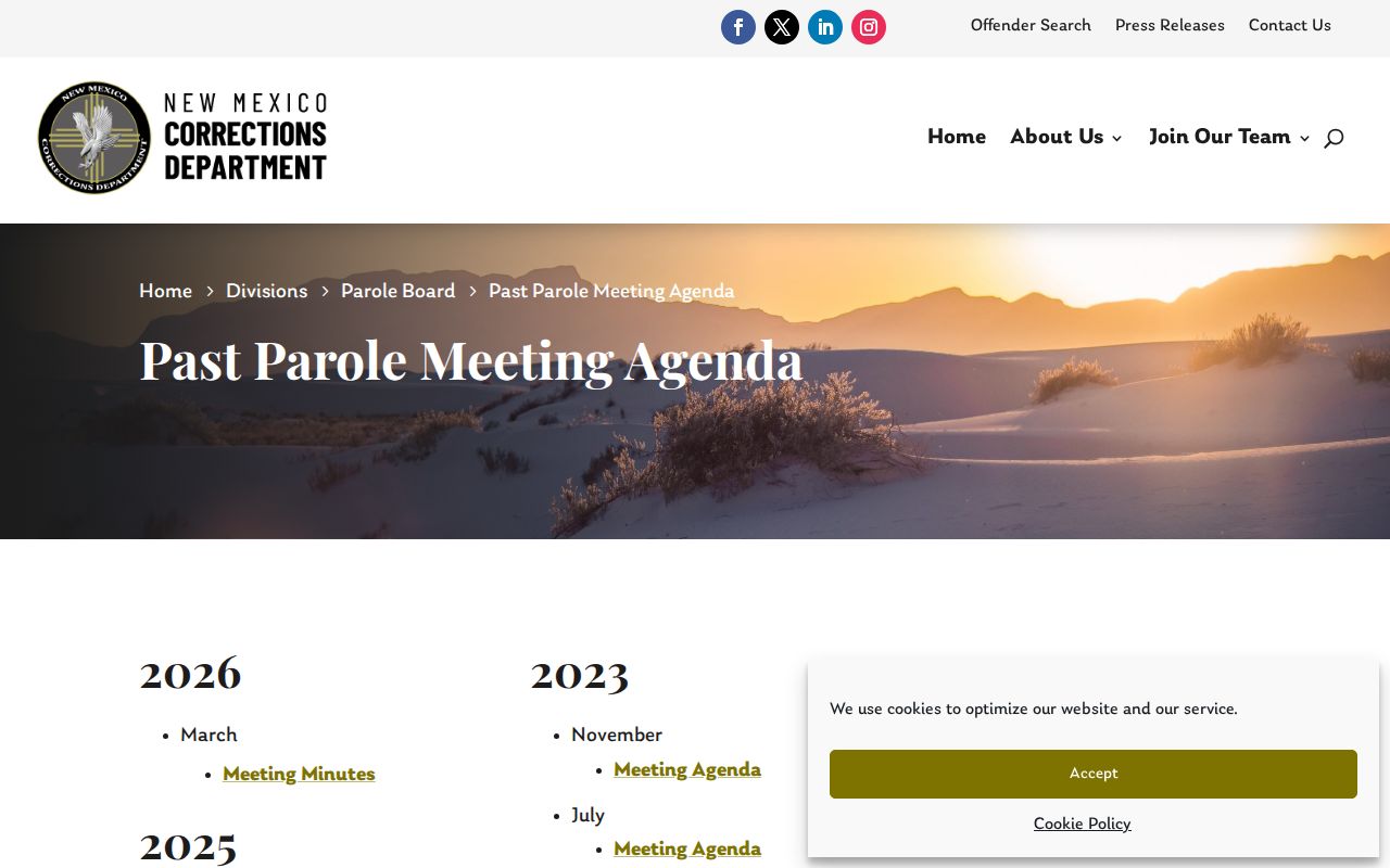 Doña Ana County parole records and New Mexico Parole Board meeting archive