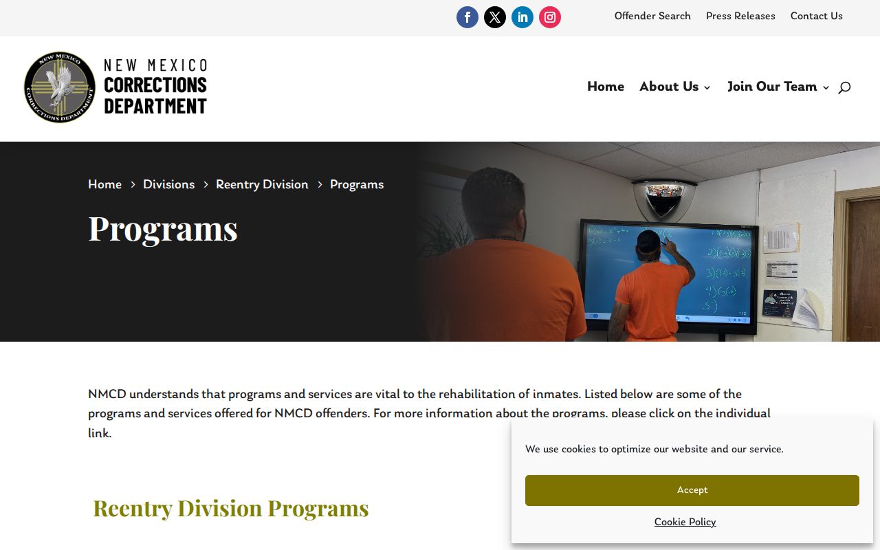 Southern New Mexico Correctional Facility release and NMCD reentry program information