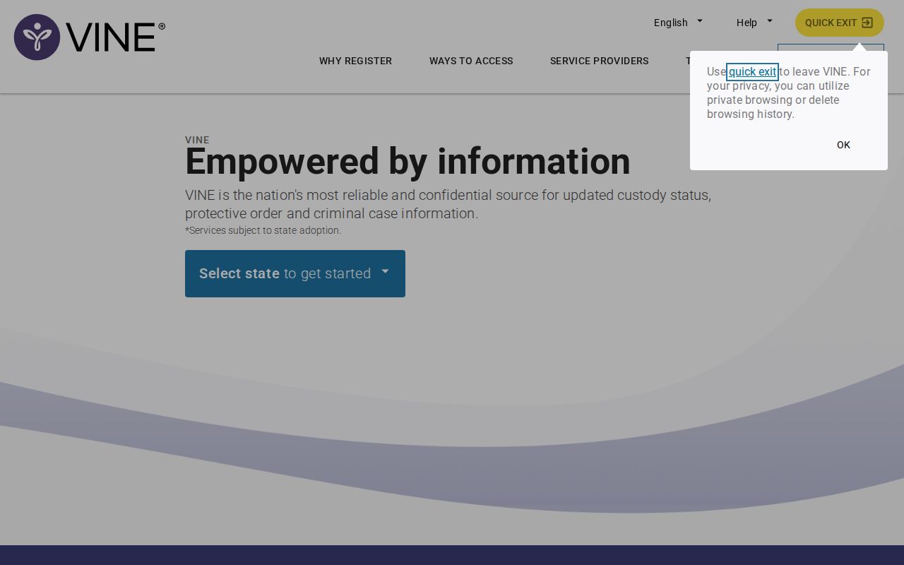 VINELink state selection screen for a Doña Ana County inmate search